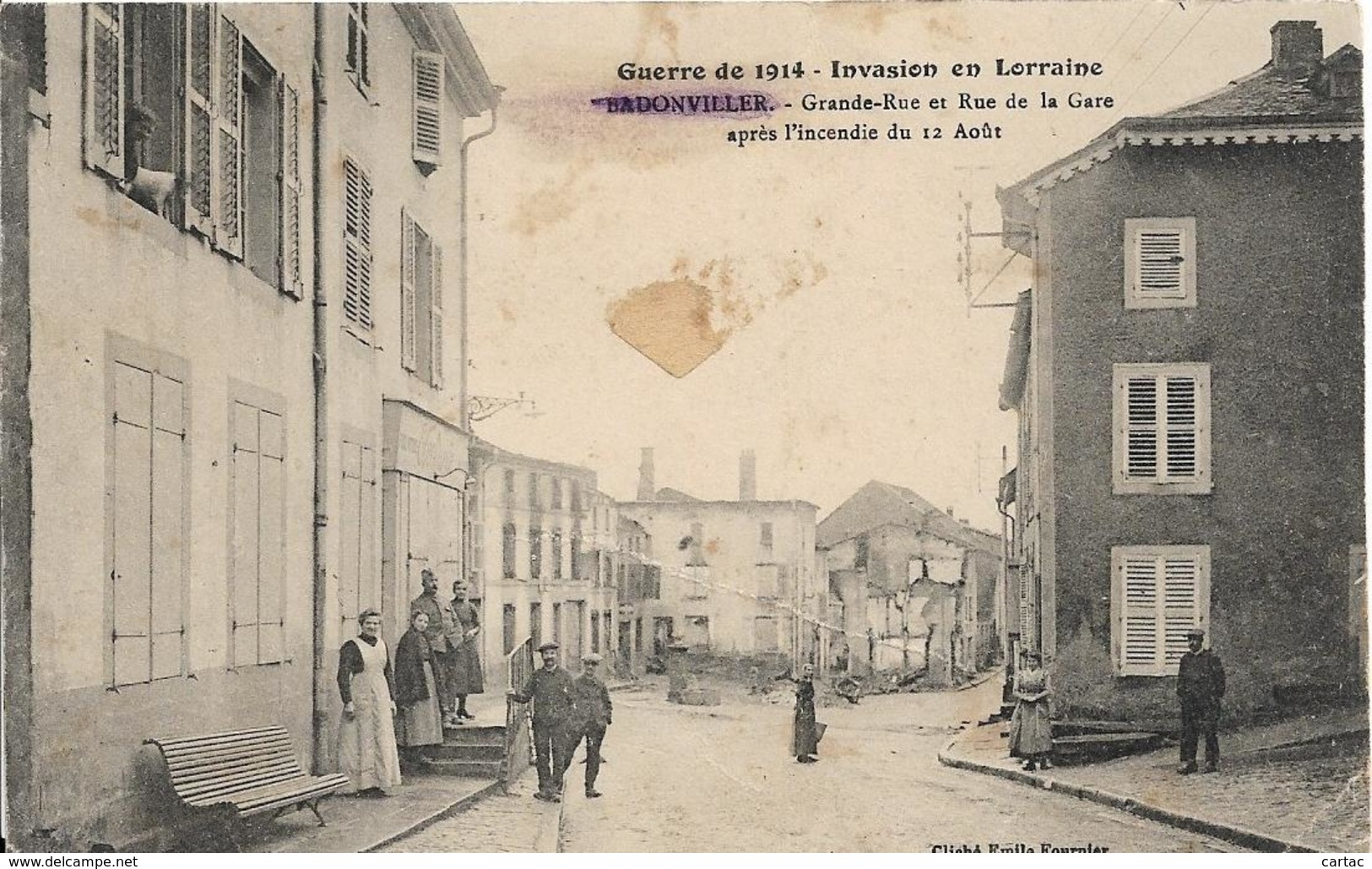 D54 - BADONVILLER - GRANDE RUE ET RUE DE LA GARE APRES L'INCENDIE DU 12 AOUT - GUERRE 1914 - INVASION EN LORRAINE - Autres & Non Classés