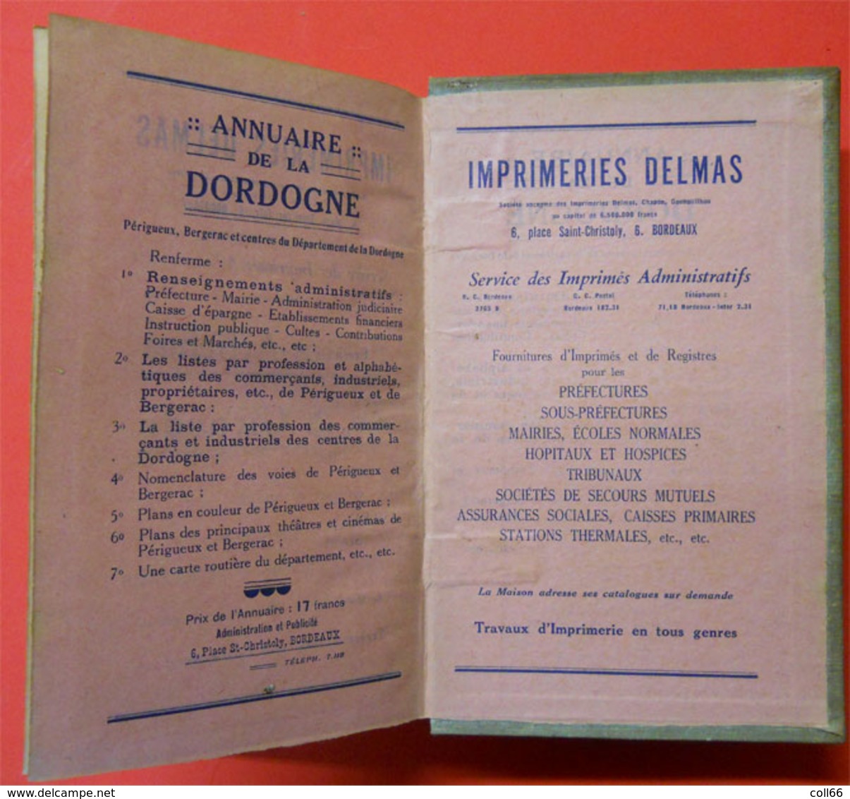 1931 Annuaire de La Corrèze (19) avec Plans Liste et noms Professions & villages Pubs éditeur Delmas 658 pages RARE