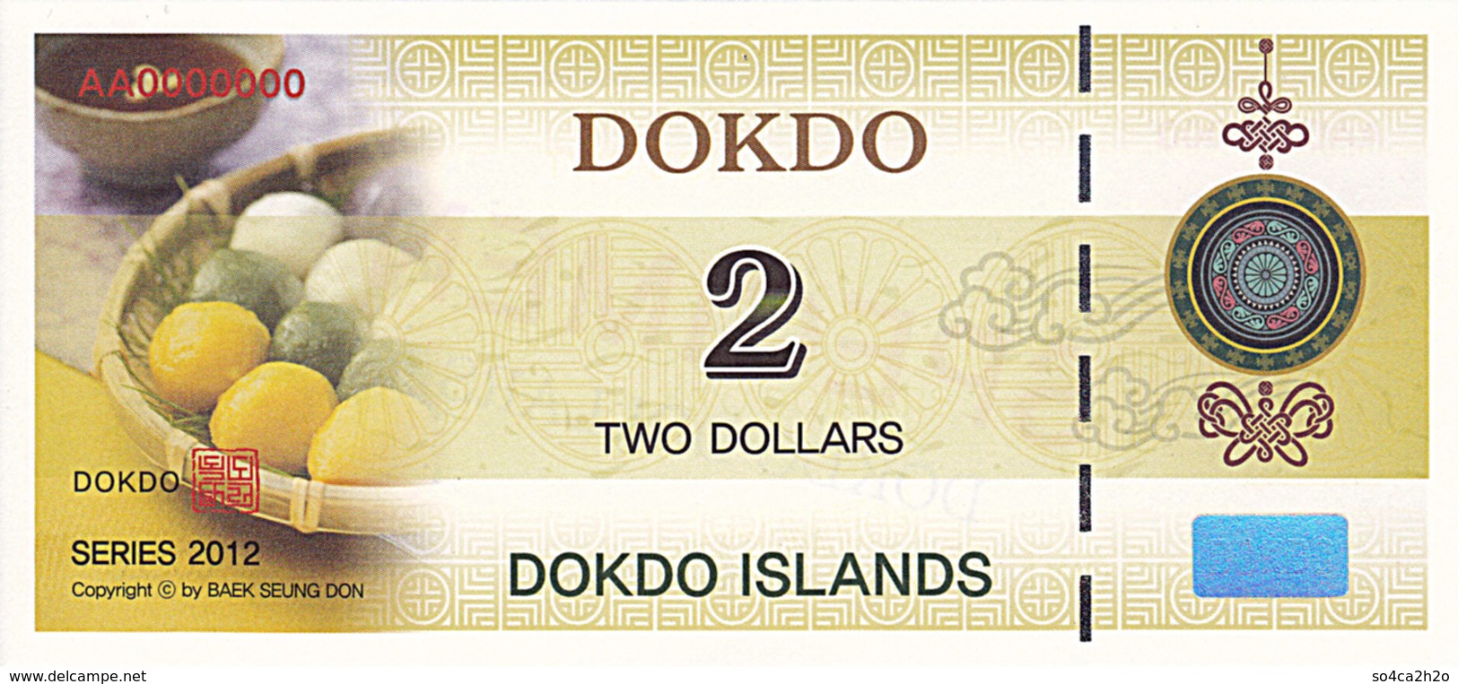 Specimen Île DOKDO Corée 2 Dollars 2012 UNC - Ficción & Especímenes