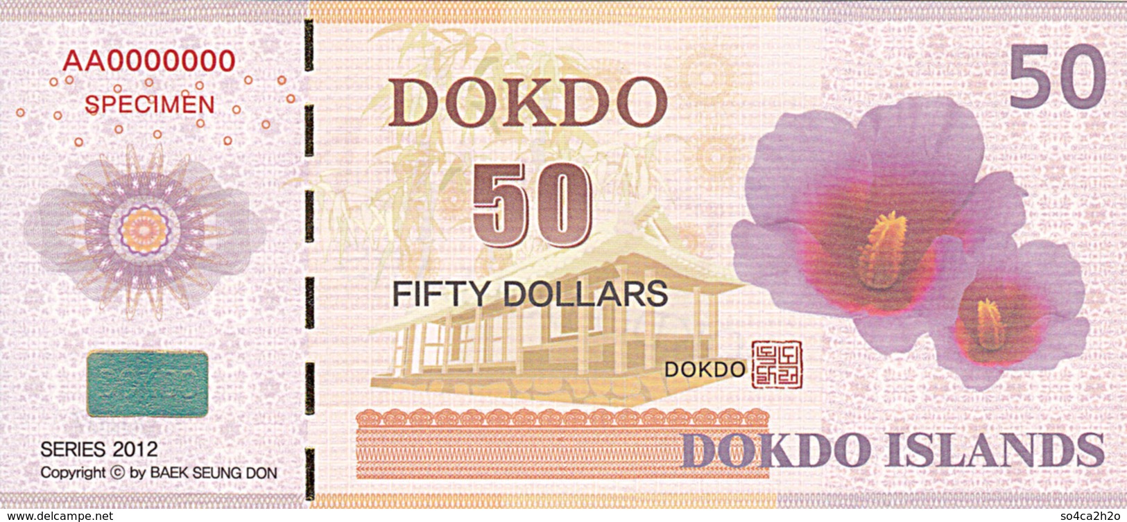 Specimen Île DOKDO Corée 50 Dollars 2012 UNC - Fictifs & Spécimens