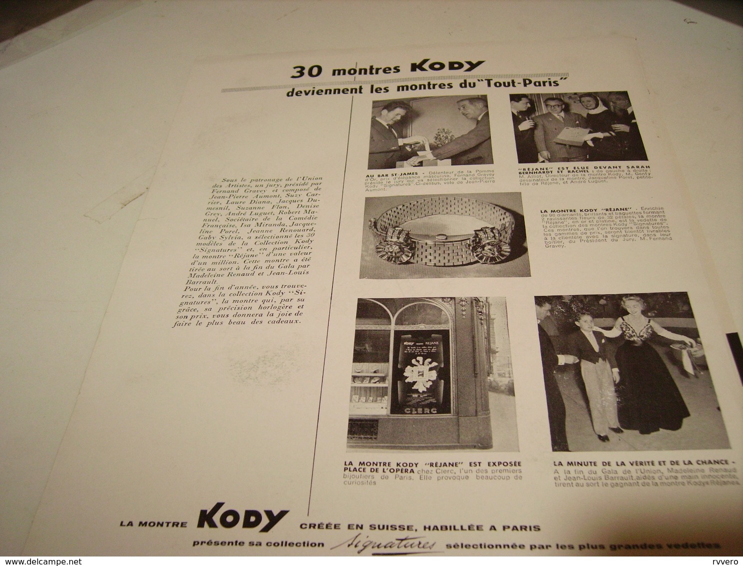 ANCIENNE PUBLICITE MONTRE KODY LE TOUT PARIS 1954 - Autres & Non Classés