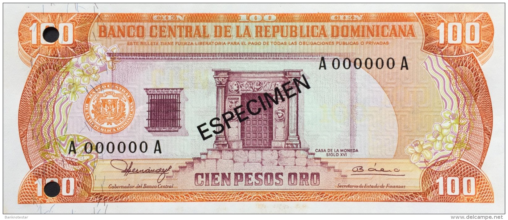 Dominican Republic 100 Pesos, P-122b1 (1980) - Specimen -  UNC - Repubblica Dominicana