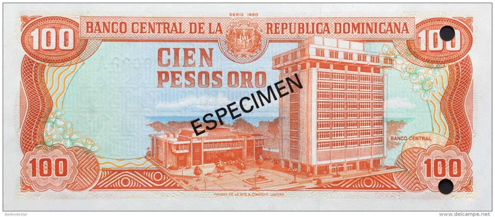 Dominican Republic 100 Pesos, P-122b1 (1980) - Specimen -  UNC - Repubblica Dominicana