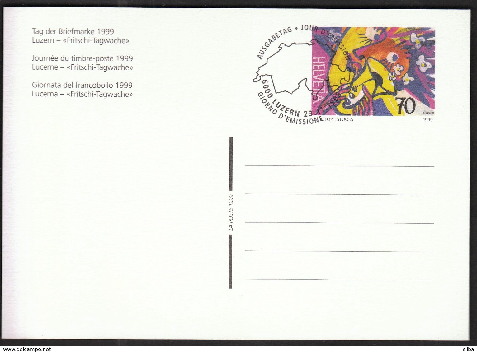 Switzerland Luzern 1999 / Tag Der Briefmarke, Stamp Day / Fritschi Tagwache / Postal Stationery - Enteros Postales