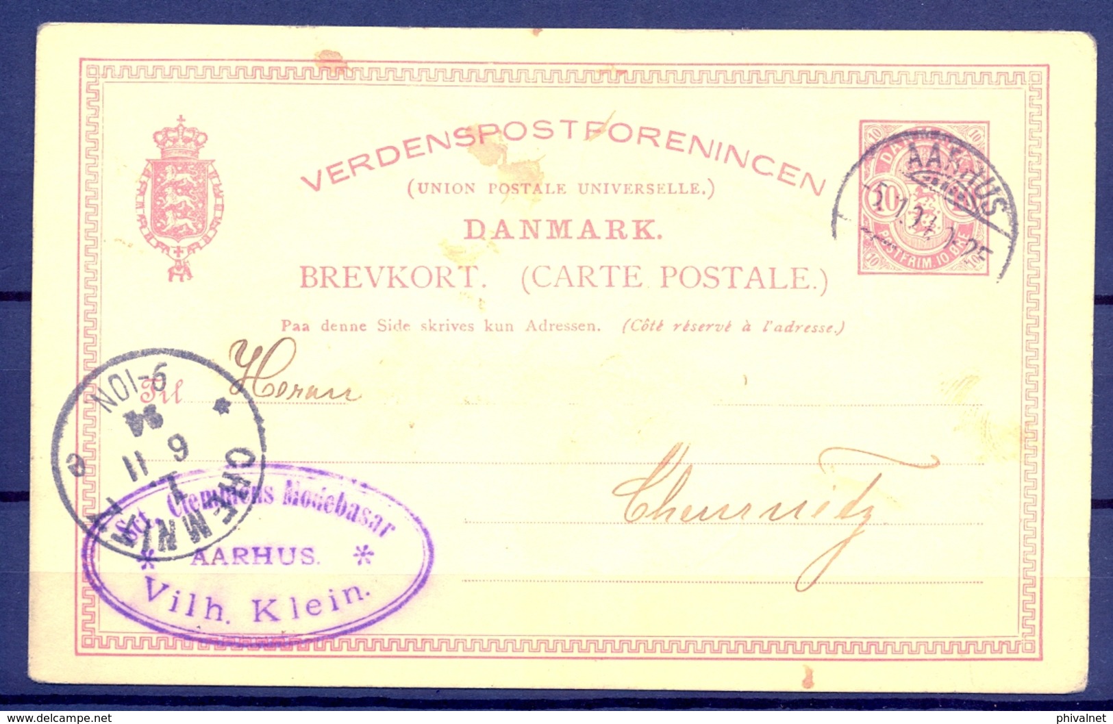 1894 , DINAMARCA , ENTERO POSTAL CIRCULADO , AARHUS - CHEMNITZ , LLEGADA - Storia Postale