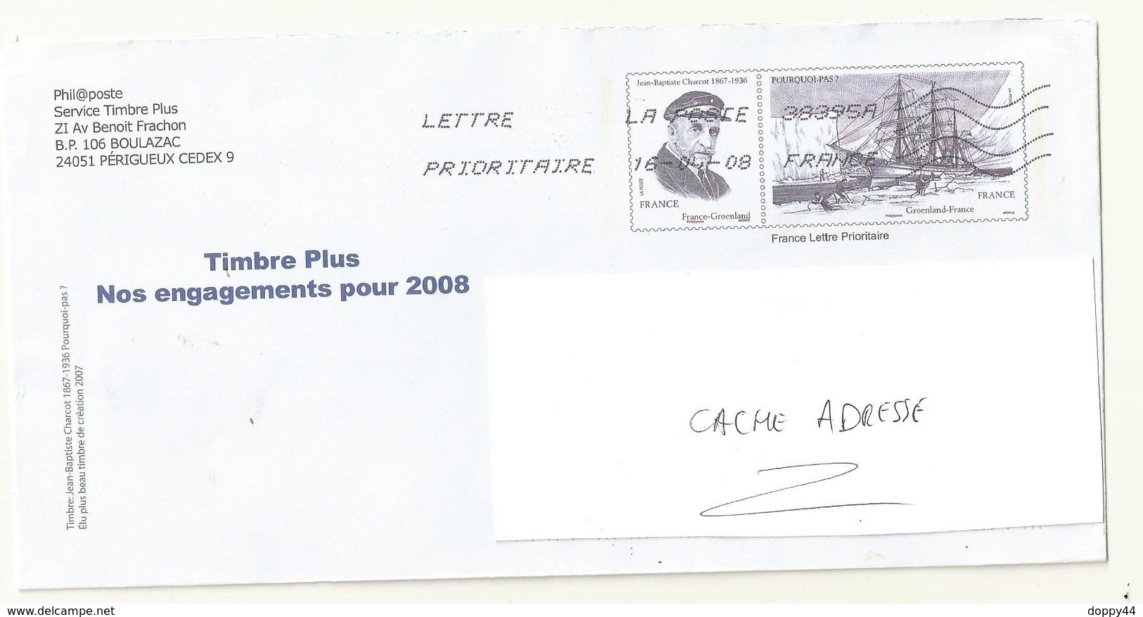 PAP LA POSTE CHARCOT  2008  OBLITERE - Pseudo-officiële  Postwaardestukken