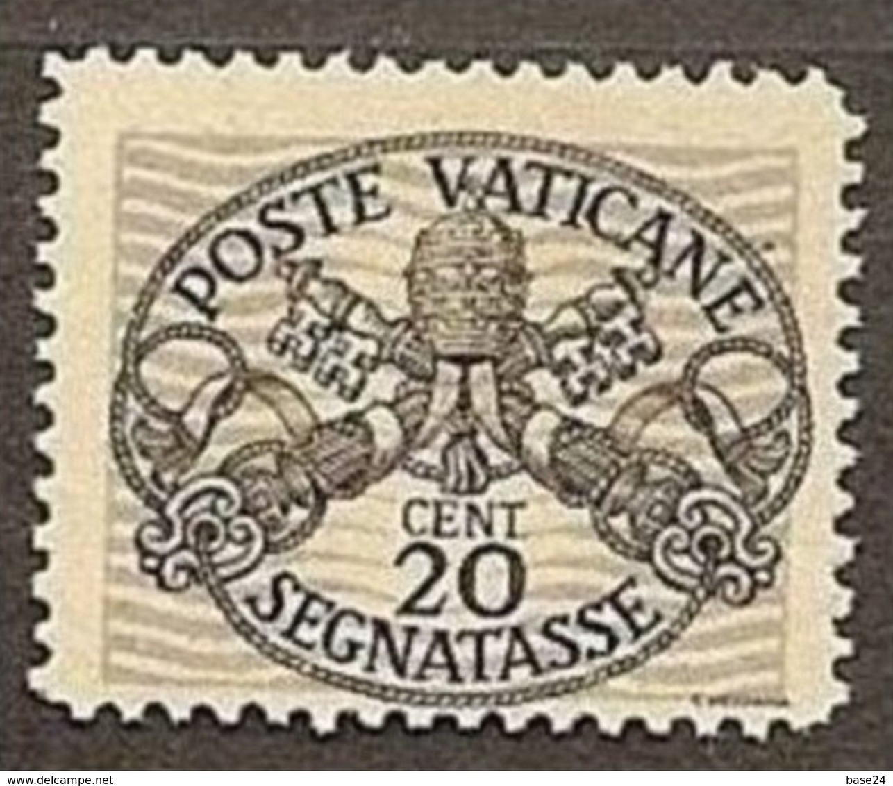 1946 Vaticano Vatican SEGNATASSE RIGHE LARGHE CARTA GRIGIA 20c MNH** Firm.Biondi - Segnatasse