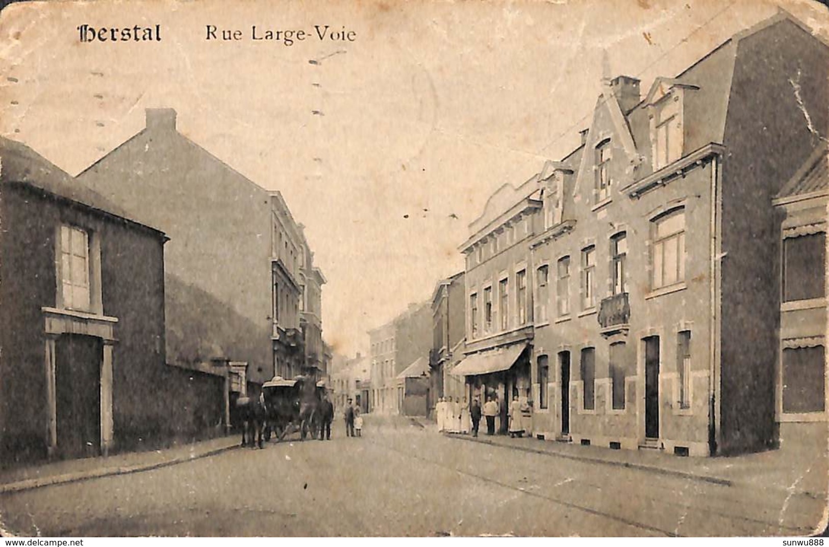 Herstal - Rue Large-Voie (animée, 1919, Attelage Boulangerie ?) - Herstal