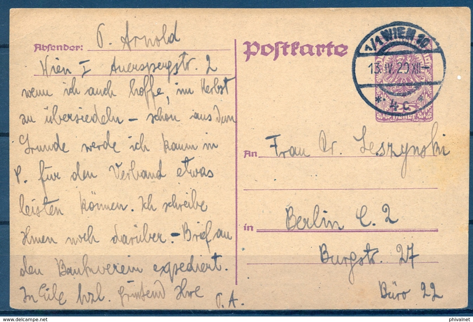 1920 , AUSTRIA  , ENTERO POSTAL CIRCULADO , VIENA - BERLIN - Briefe U. Dokumente