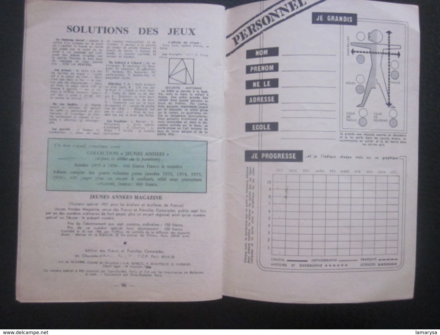 1957 Jeunes Années Magazine de l’ Écolier et de l' Écolière Ecole Revue Vintage Français quelle sera ta vie en 1975 ?