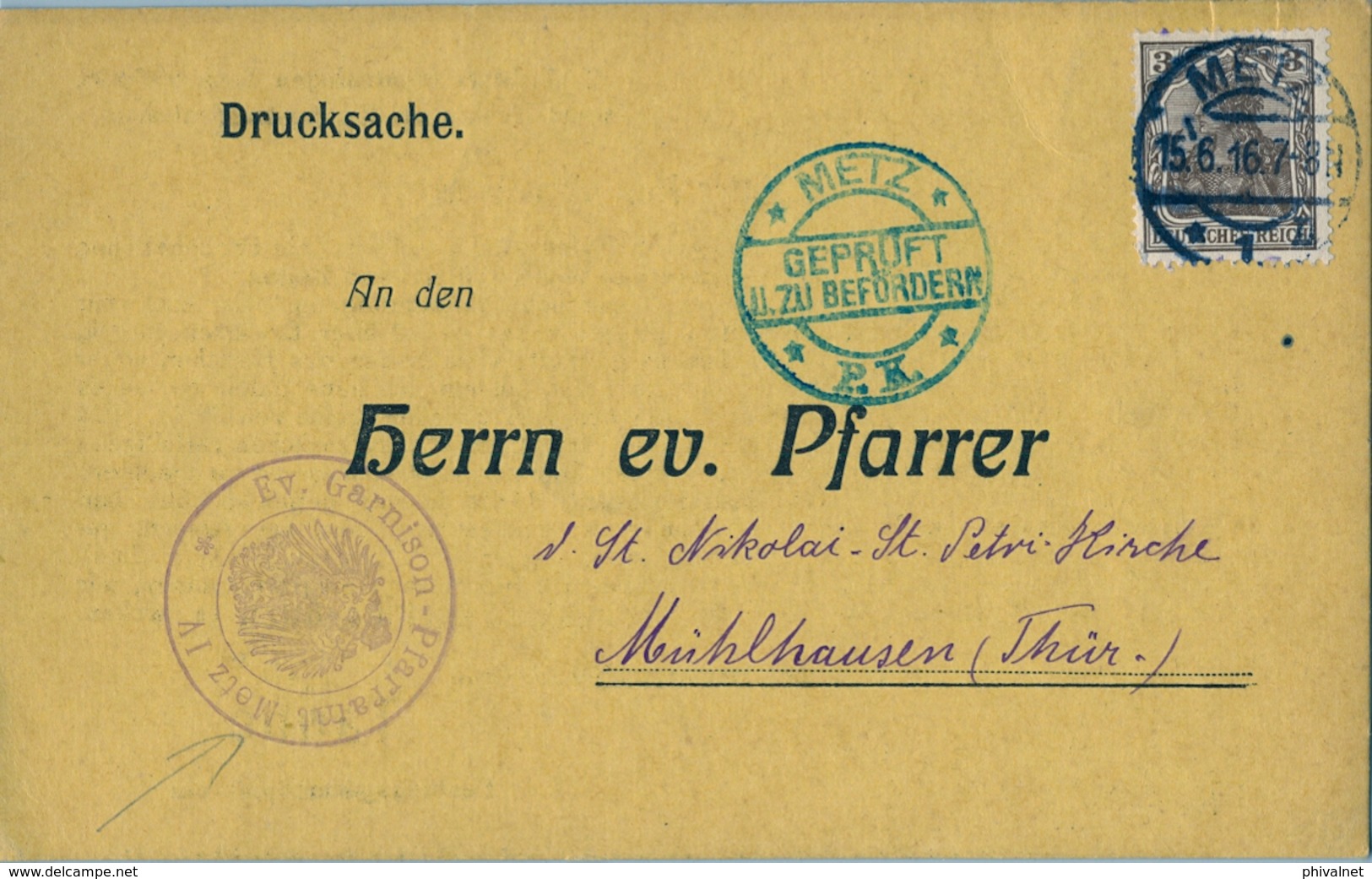 1916 , TARJETA POSTAL CIRCULADA , METZ - MÜLHAUSEN , MARCA DE CENSURA - Cartas & Documentos