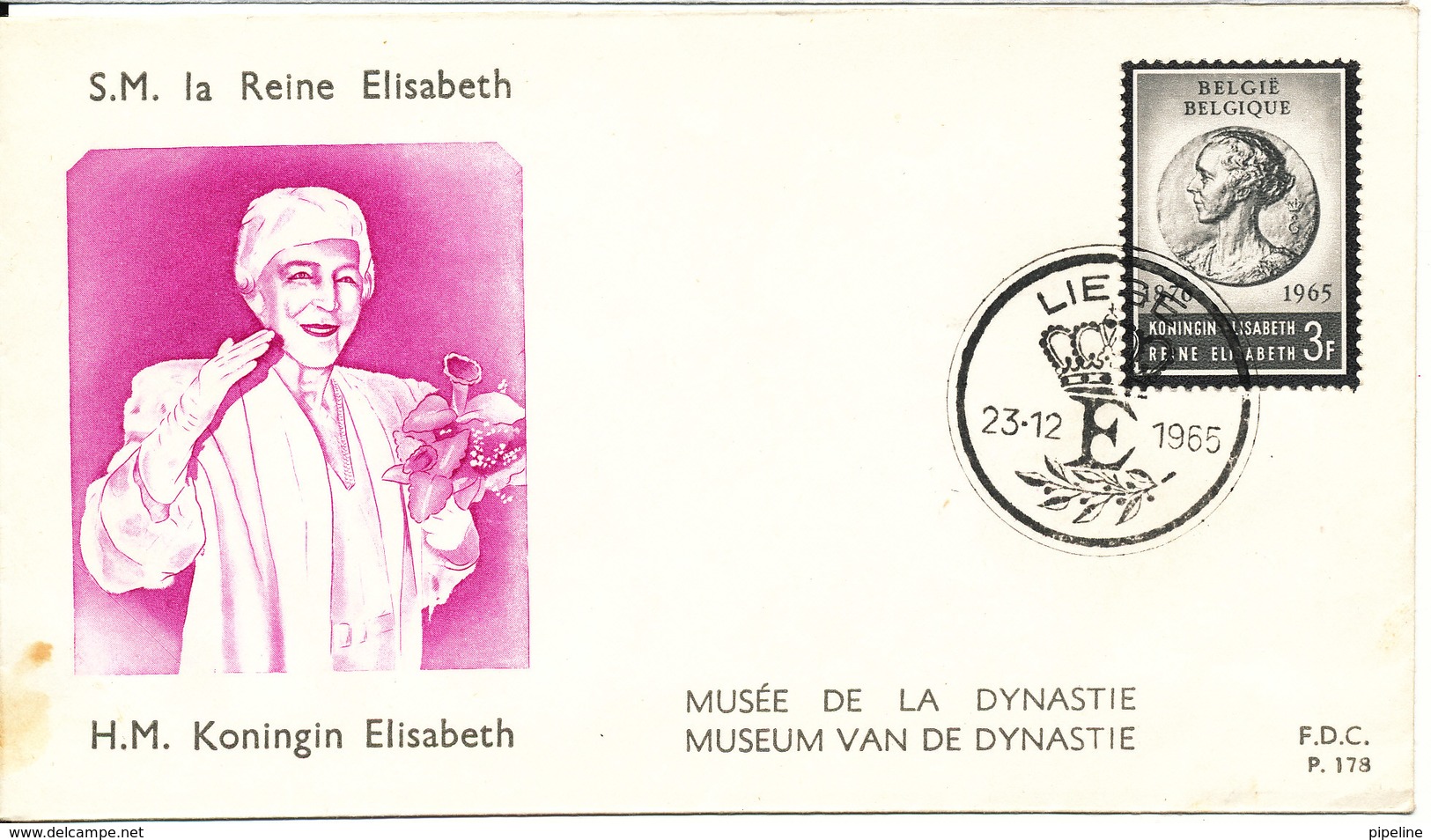 Belgium FDC 23-12-1965 QUEEN ELISABETH OF BELGIUM With Cachet - 1961-1970