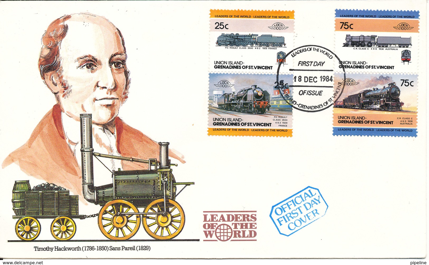 Union Island Grenadines St. Vincent FDC 18-12-1984 Locomotive TRAIN With Nice Cachet - St.Vincent & Grenadines