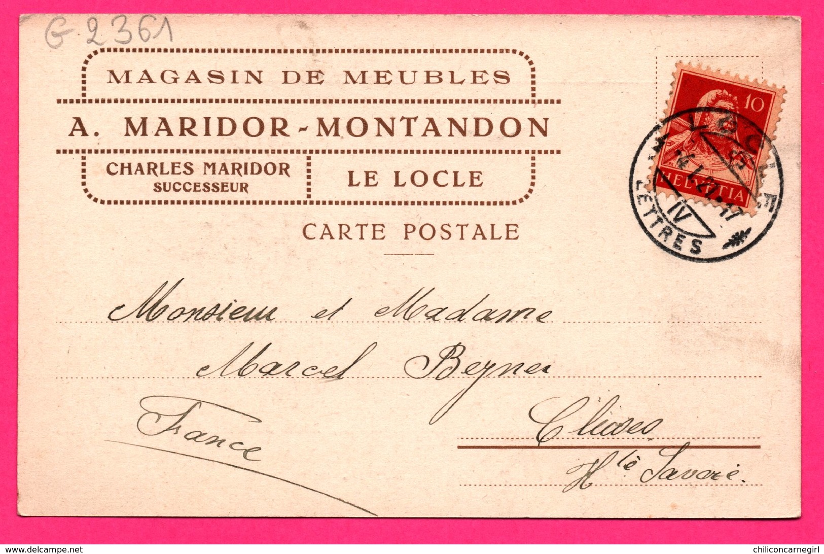 Magasin De Meubles A MARIDOR MONTANDON - Le Locle - 1922 - De Suisse ( LOCLE ) Vers Haute Savoie - Negozi