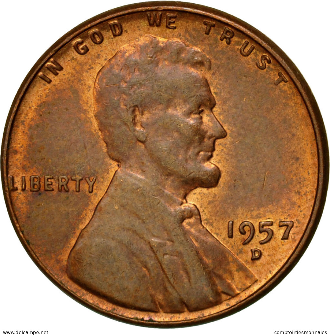 Monnaie, États-Unis, Lincoln Cent, Cent, 1957, U.S. Mint, Denver, TTB, Laiton - 1909-1958: Lincoln, Wheat Ears Reverse