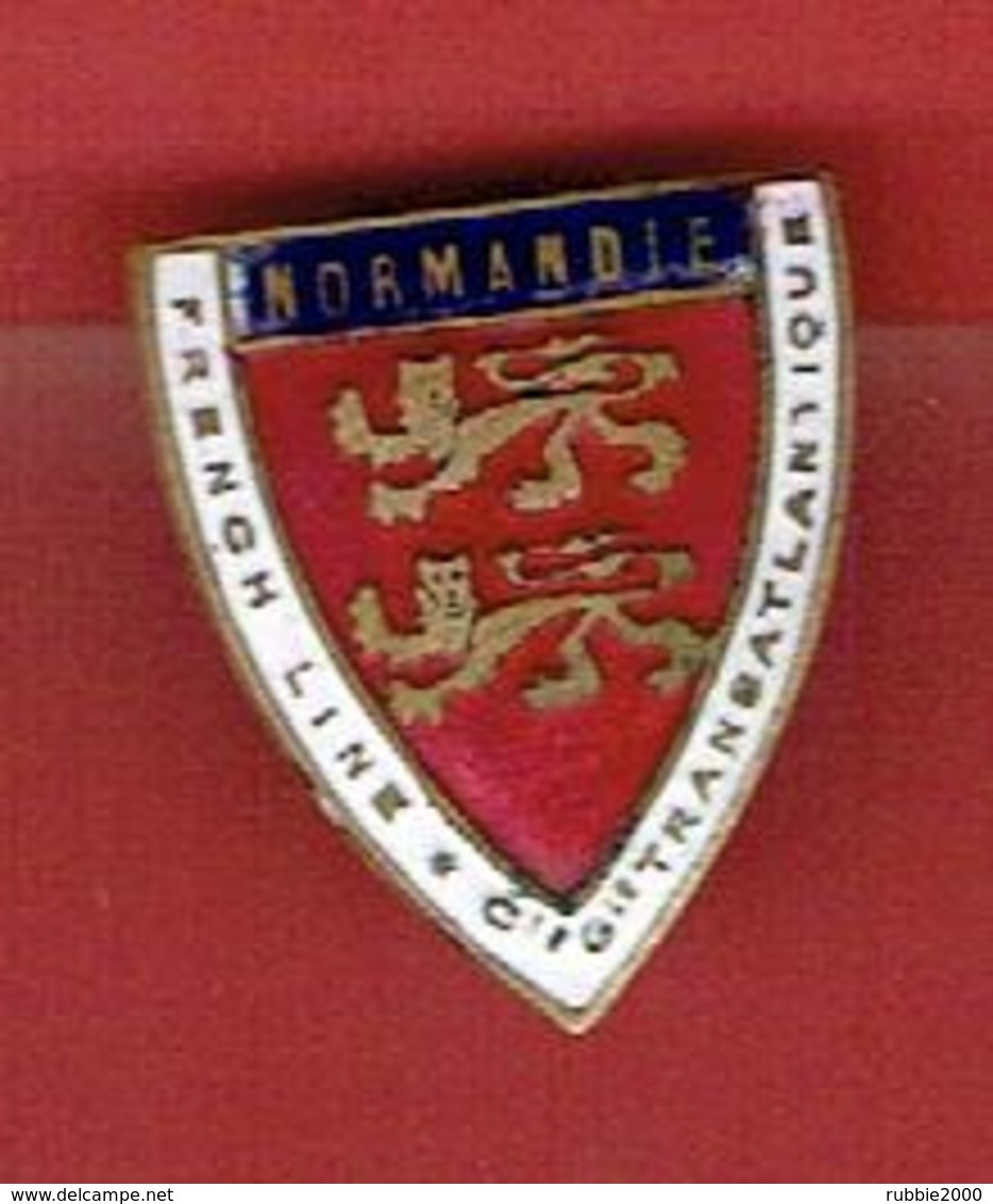 INSIGNE EMAILLE PAQUEBOT TRANSATLANTIQUE NORMANDIE FRENCH LINE 1935 1942 PENHOUET SAINT NAZAIRE RUBAN BLEU - Autres & Non Classés