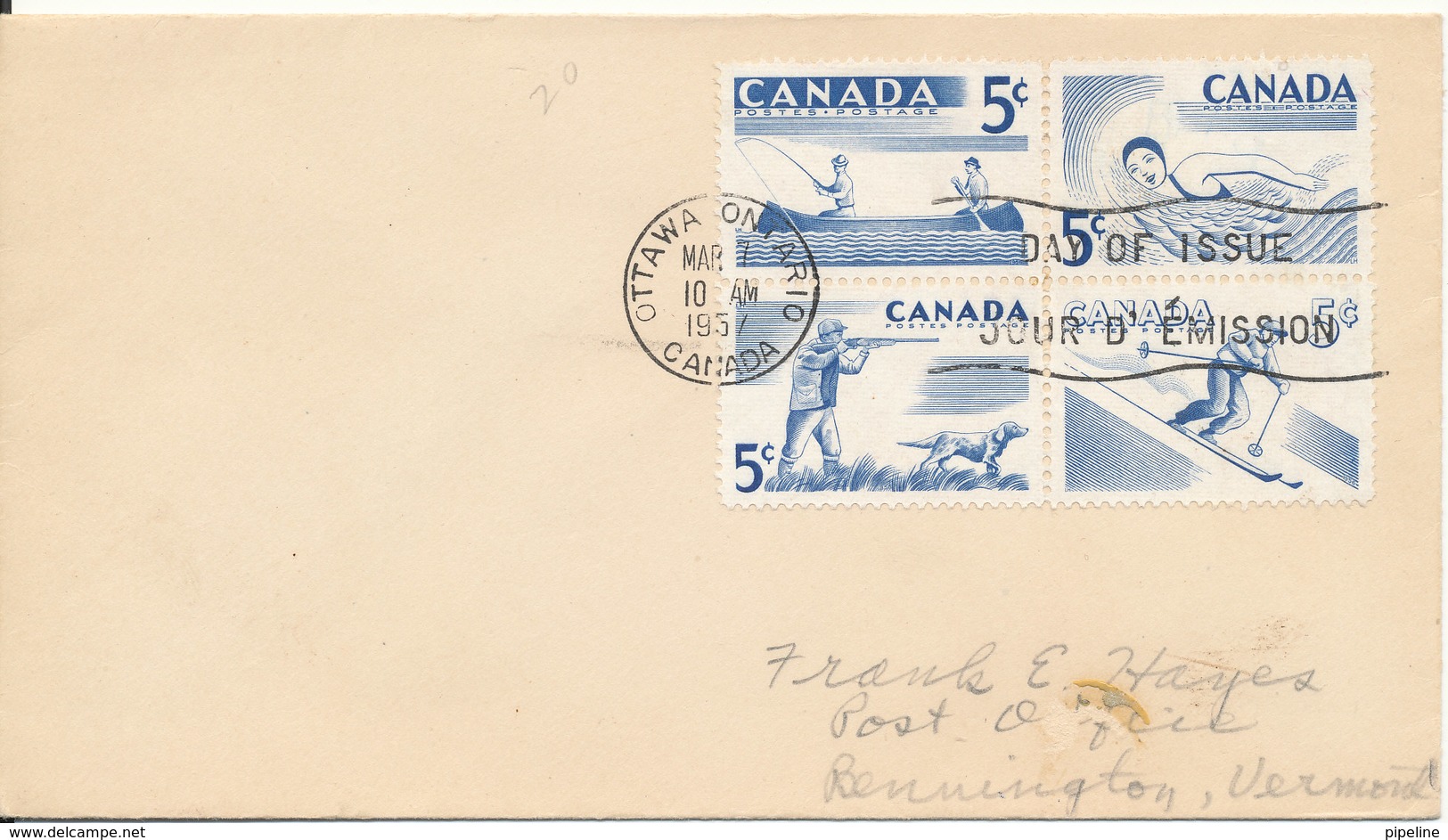 Canada FDC SPORT 7-3-1957 In A Block Of 4 - 1952-1960