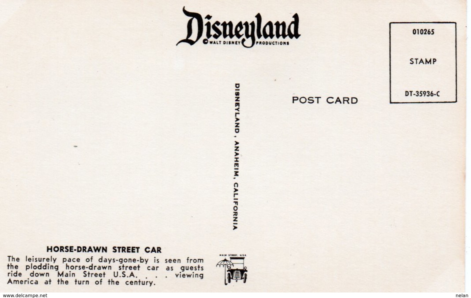 DISNEYLAND-HORSE-DRAWN STREET CAR-NON VIAGGIATA - Disneyland