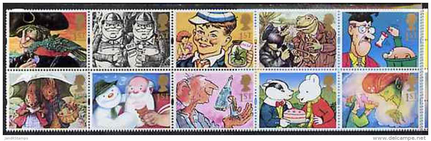 16285 Booklet Pane - Great Britain 1993 Greeting Stamps (cartoons Comic Parrots Spider Frogs Fairy Tales Alice Chess) - Carnets