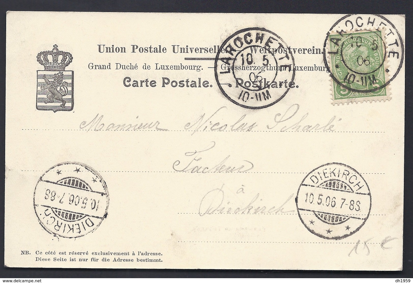 1906 LAROCHETTE LA ROCHETTE FELS TEIPERLAY NELS SERIE 19 No. 12 LUXEMBOURG LUXEMBURG Pour POSTMAN FACTEUR  DIEKIRCH - Larochette