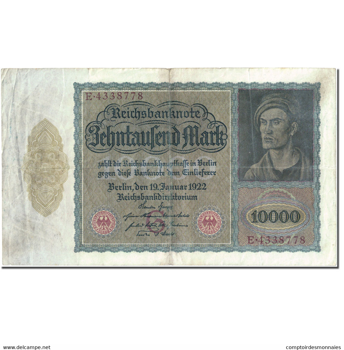 Billet, Allemagne, 10,000 Mark, 1922, 1922-01-19, KM:71, TTB - 10000 Mark