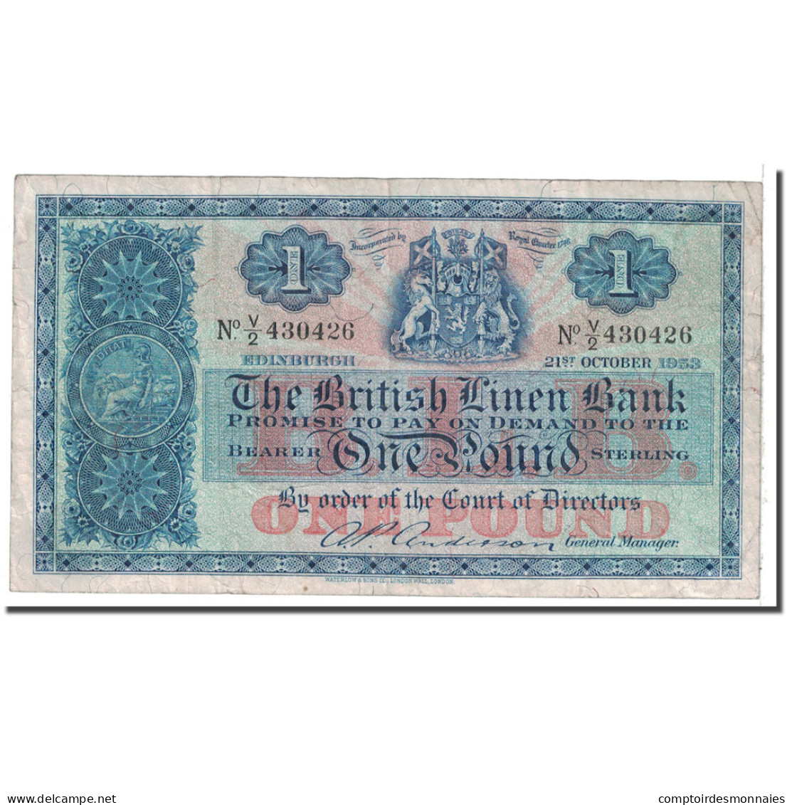 Billet, Scotland, 1 Pound, 1953, 1953-10-21, KM:157d, TB - 1 Pond