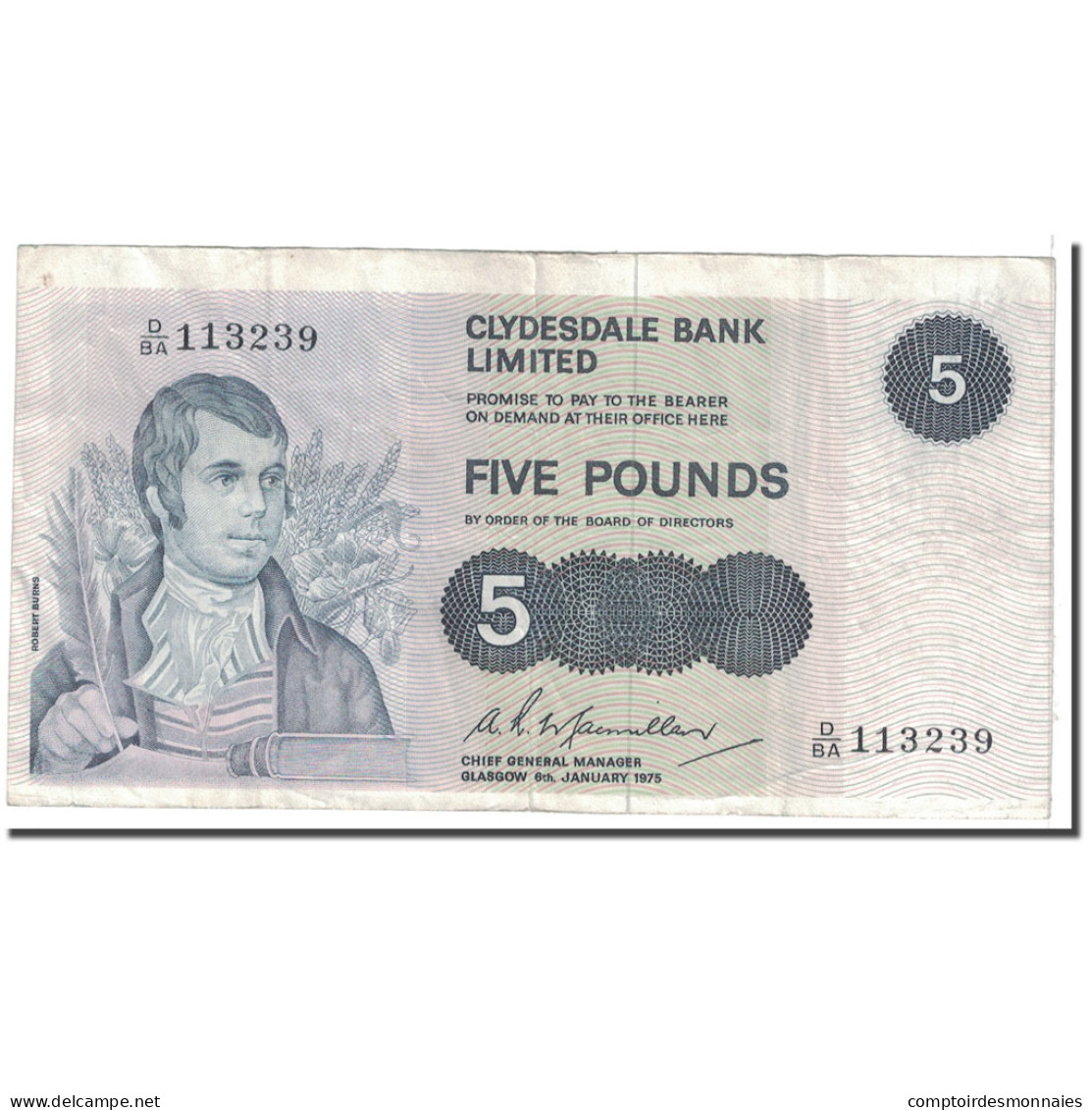 Billet, Scotland, 5 Pounds, 1975, 1975-01-06, KM:205c, TB+ - 5 Pond