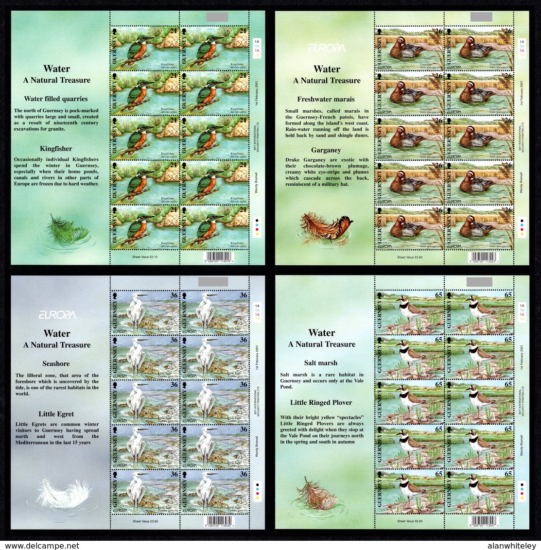 GUERNSEY 2001 EUROPA/Water Birds: Set Of 4 Sheets UM/MNH - Guernsey