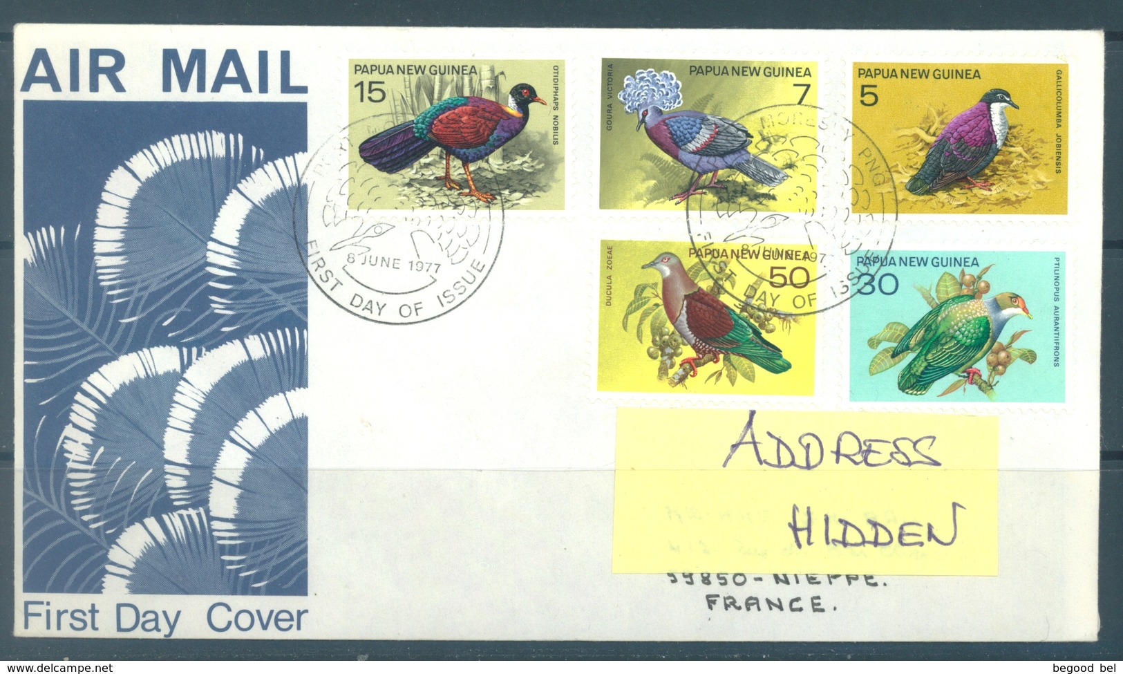 PAPUA NEW GUINEA -  FDC  - 6.6.1977 - PIGEONS - Yv 323-327 -  Lot 17714 - Papua-Neuguinea