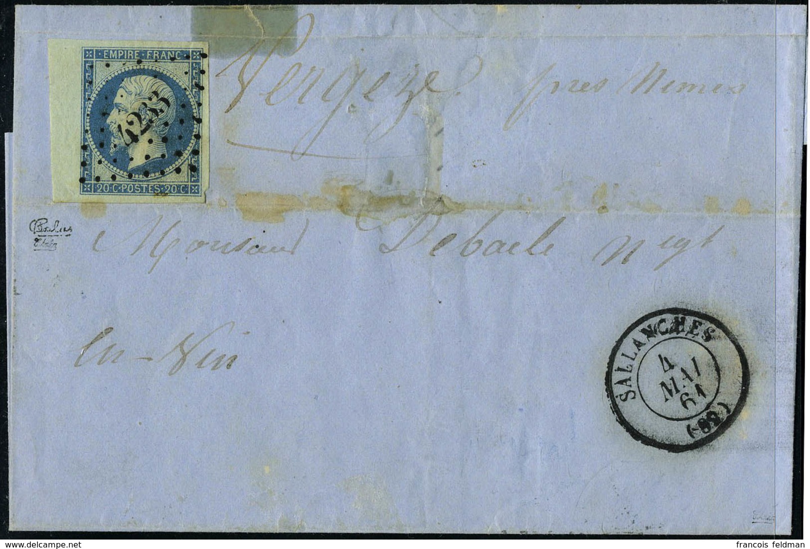 Lettre N° 14Ad, 20c Bleu Sur Vert, Sur L LOS PC 4233 + Càd Sallanches 4 Mai 61, Indice Pothion : 14, 3 Belles Marges + B - Altri & Non Classificati