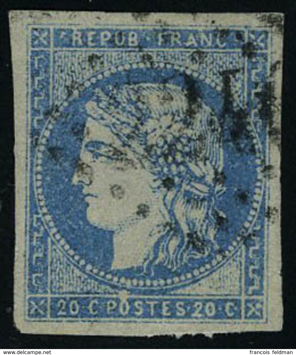 Oblitéré N° 44A, 20c Bleu Type I, T.B. Signé Brun - Altri & Non Classificati