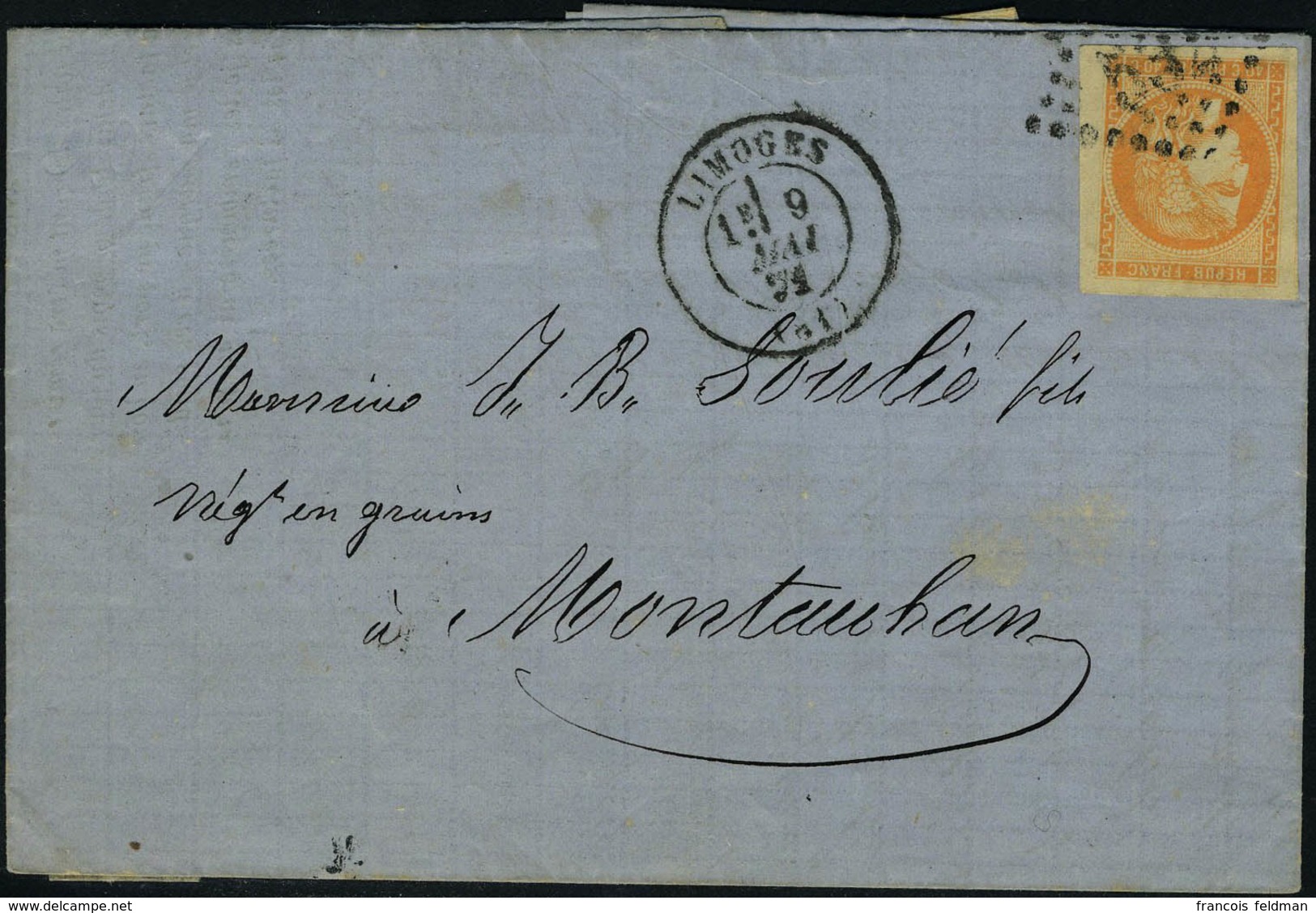 Lettre N° 48, 40c Orange Marges Enormes Obl Sur L 9.5.71 Pour Montauban, T.B. - Altri & Non Classificati