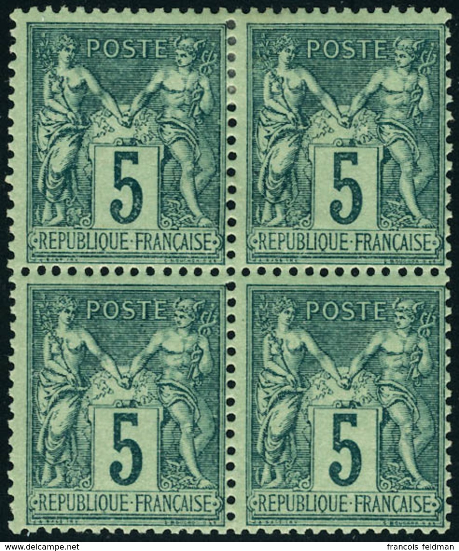 Neuf Avec Charnière N° 75, 5c Vert, Type II, Bloc De 4, T.B. - Sonstige & Ohne Zuordnung