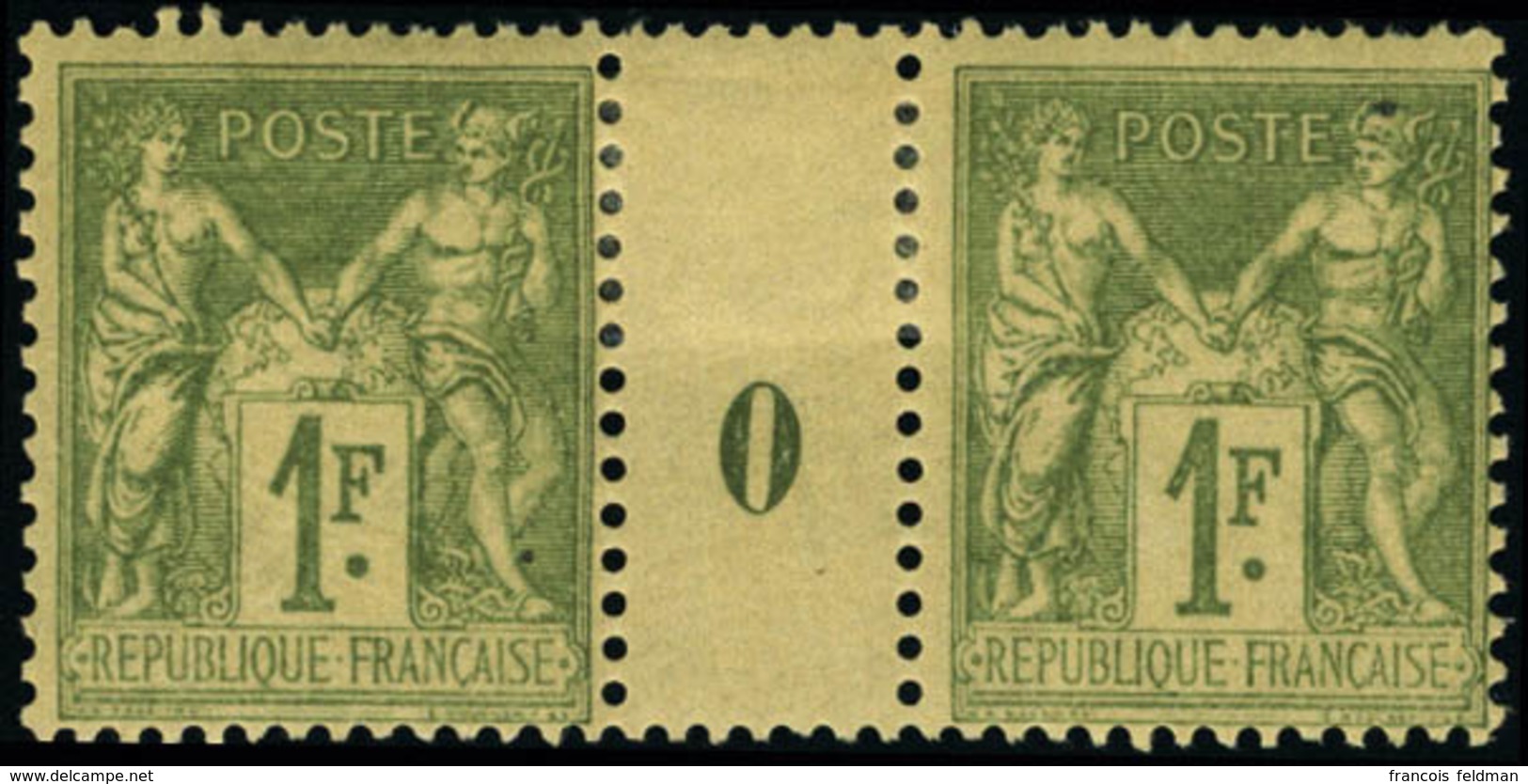 Neuf Avec Charnière N° 82.1f Olive Clair, Paire Horizontale Avec Millésime 0, Charnière Sur L'intervalle Effleurant à Pe - Sonstige & Ohne Zuordnung