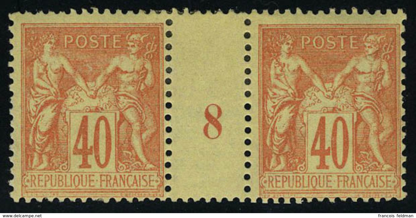 Neuf Avec Charnière N° 94, 40c Rouge Orange Type II Paire Hor Millésime 8 T.B. - Sonstige & Ohne Zuordnung