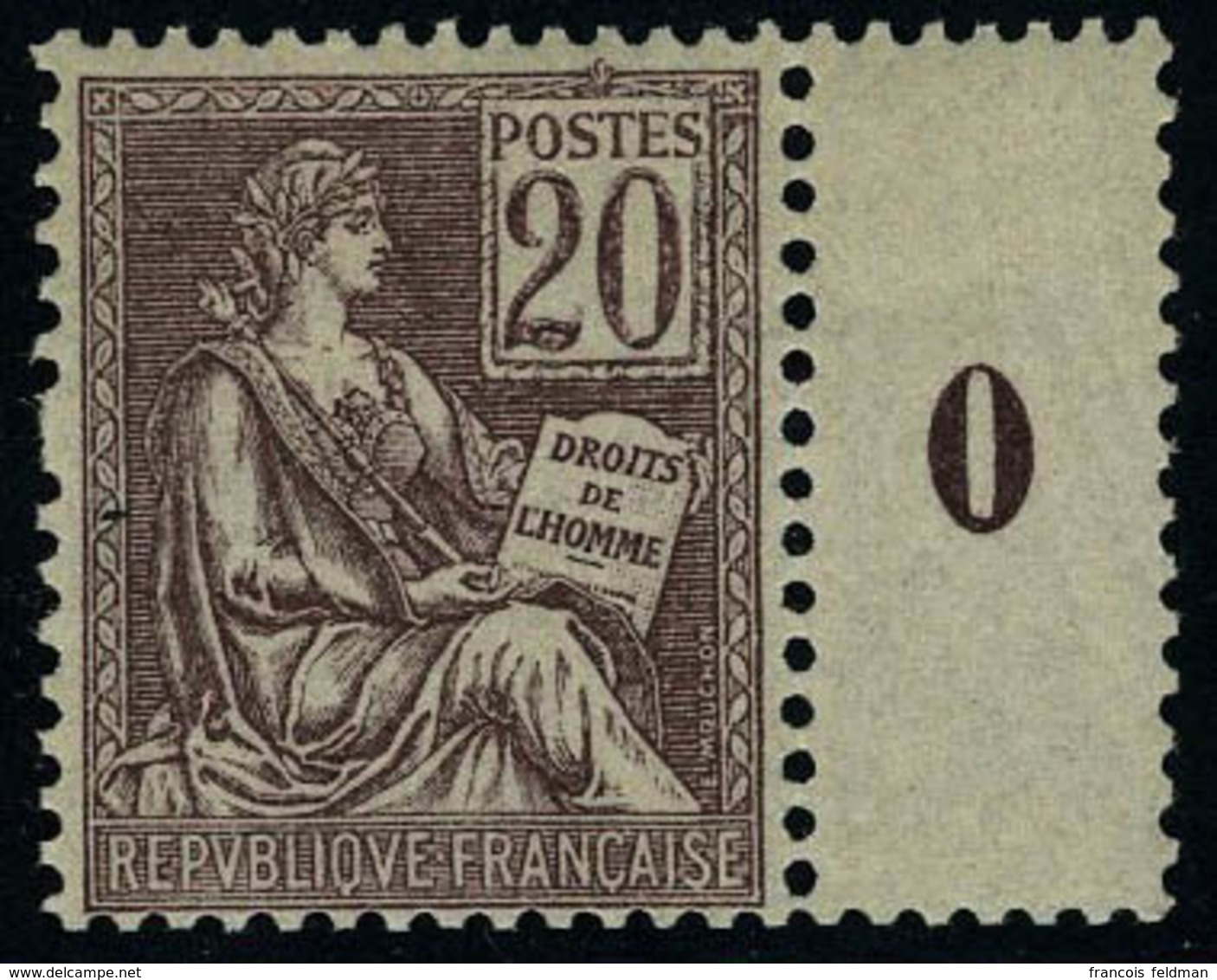 Neuf Sans Charnière N° 113, 20c Brun Lilas, Tenant à Intervalle Millésime 0, T.B. - Altri & Non Classificati