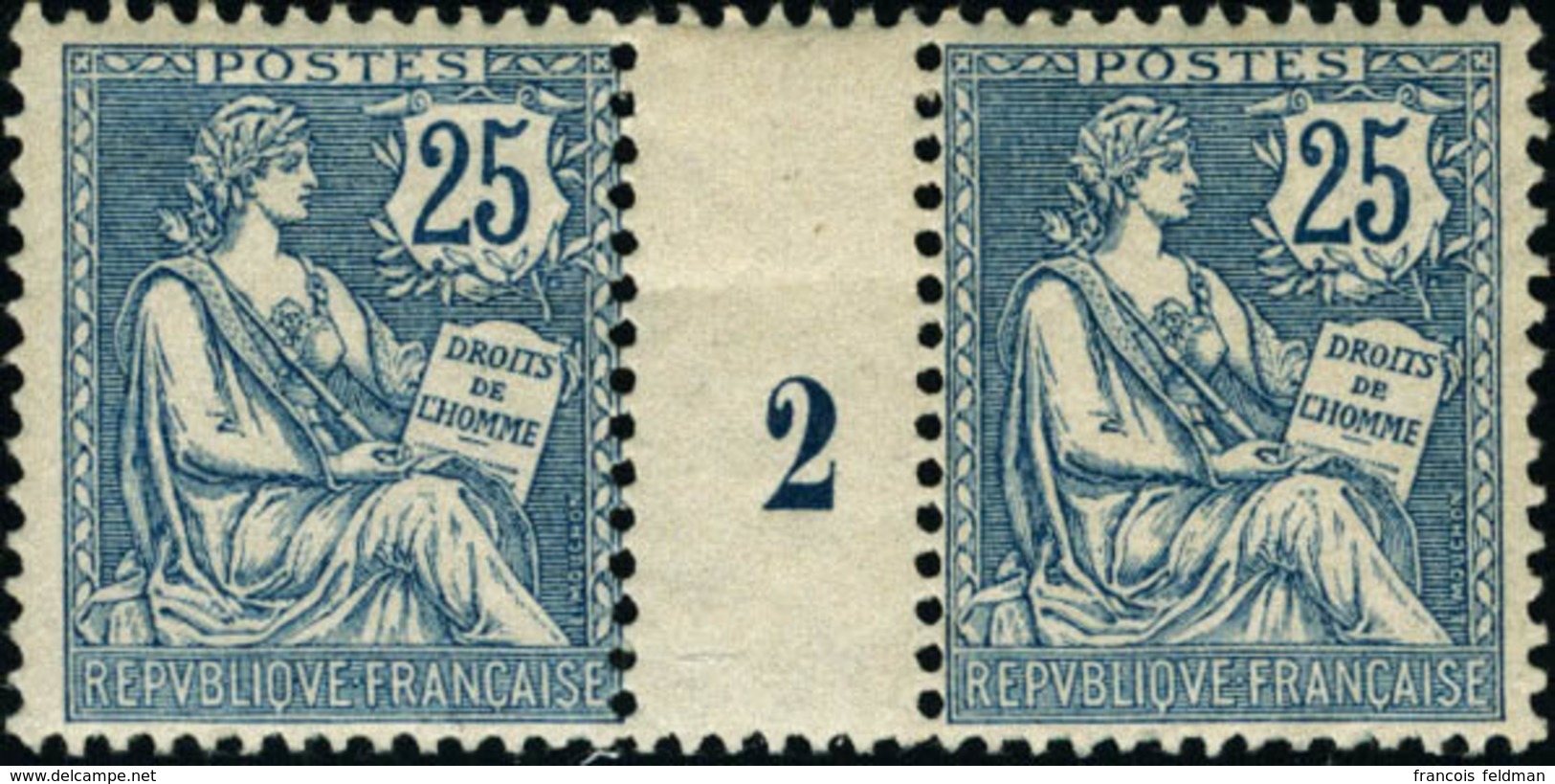 Neuf Sans Charnière N° 127. 25c Bleu, Paire Horizontale Avec Millésime 2, Charnière Sur L'intervalle. T.B. - Altri & Non Classificati