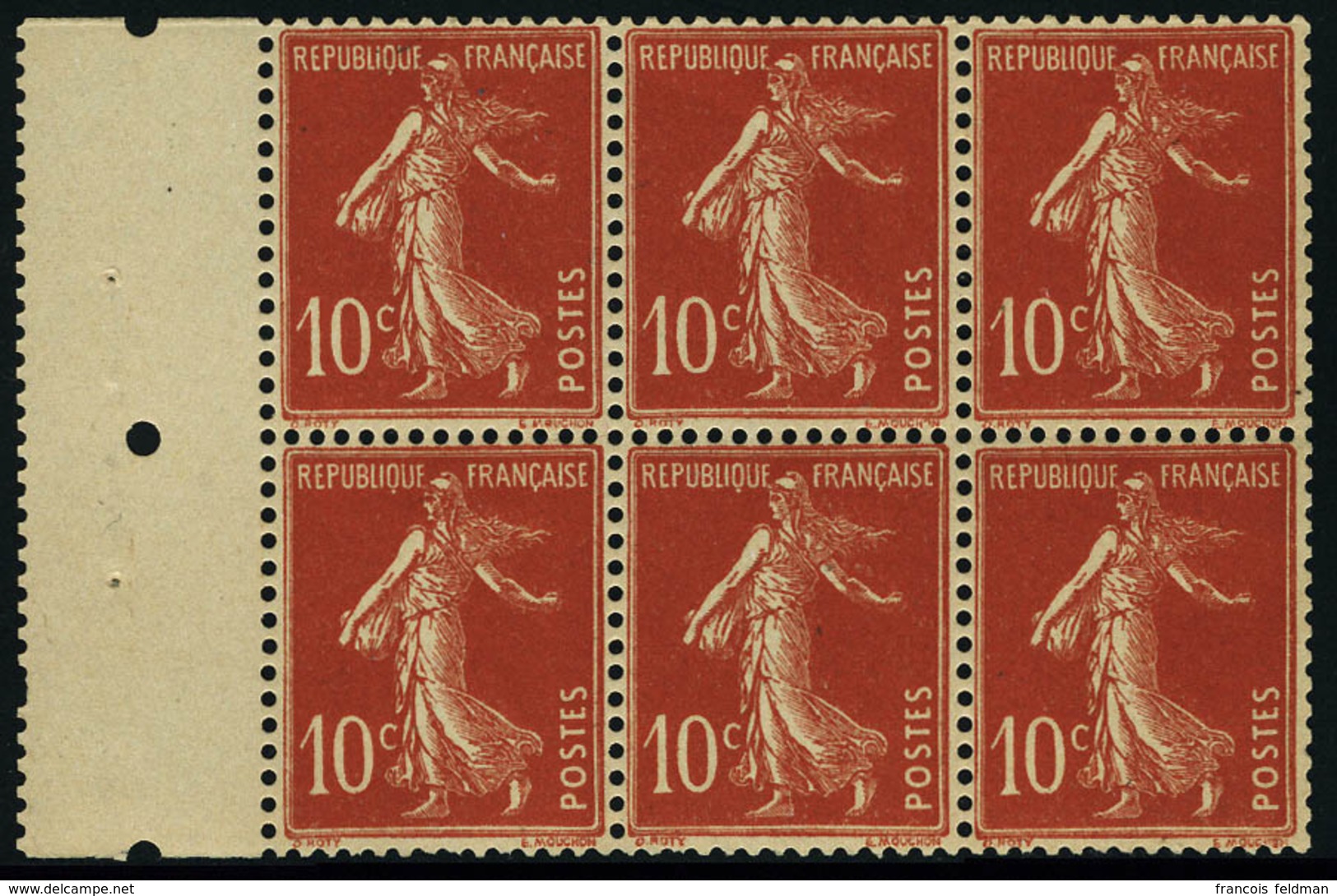 Neuf Sans Charnière N° 138f, 10c Rouge Semeuse, Type II, Bloc De 6, Bdf, T.B. - Altri & Non Classificati