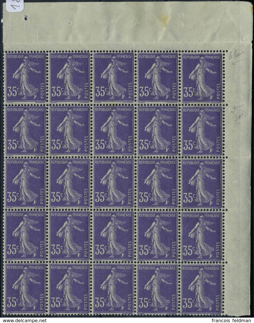 Neuf Sans Charnière N° 142, 35c Violet Semeuse Bloc De 25, Bon Centrage TB - Sonstige & Ohne Zuordnung