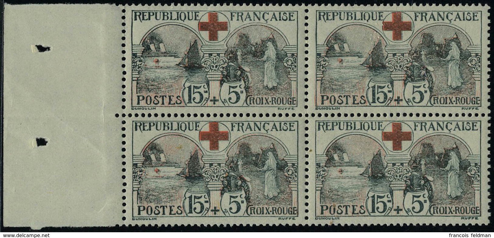 Neuf Sans Charnière N° 156, 15c + 5c Croix Rouge, Bloc De 4, Bdf, Très Bien Centré, Petite Découpe Entre 2ex, T.B. - Sonstige & Ohne Zuordnung