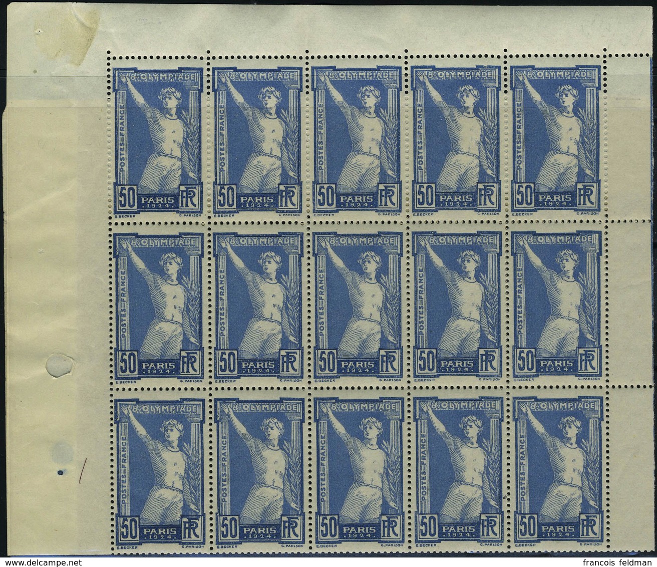 N° 186, 50c Bleu JO 1924 Bloc De 25ex Bdf Tout Autour, Bon Centrage TB - Sonstige & Ohne Zuordnung