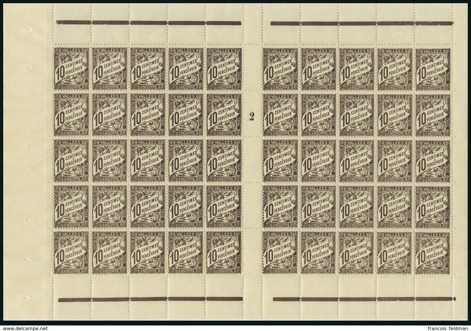 Neuf Sans Charnière N° 18, 10c Brun, Feuille De 100ex, Millésime 2, Bdf Tout Autour, T.B. - Altri & Non Classificati