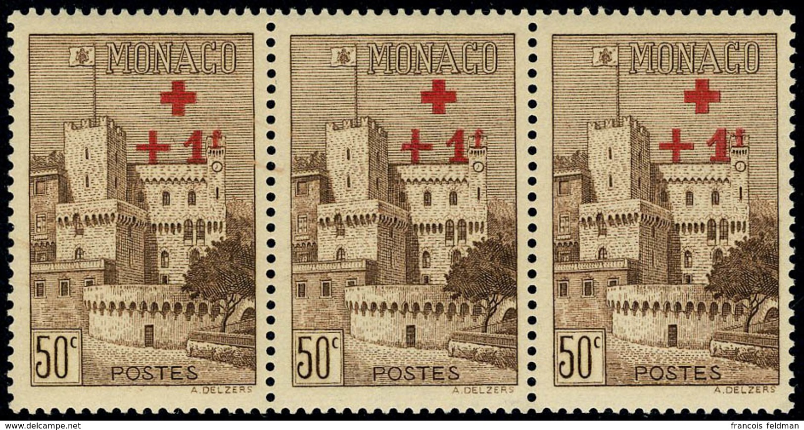 Neuf Avec Charnière N° 205a, 50c + 1f Croix Rouge, 1ex Variété Croix Cassée Dans Une Bande Hor. De 3 T.B. - Altri & Non Classificati