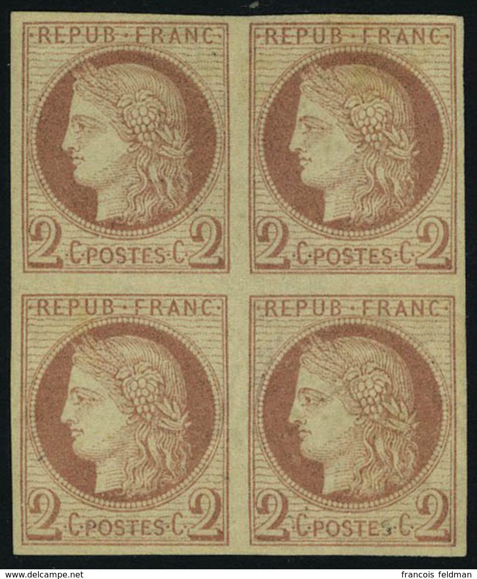 Neuf Avec Charnière N° 15, 2c Rouge Brun, Bloc De 4 T.B. Signé Brun - Sonstige & Ohne Zuordnung