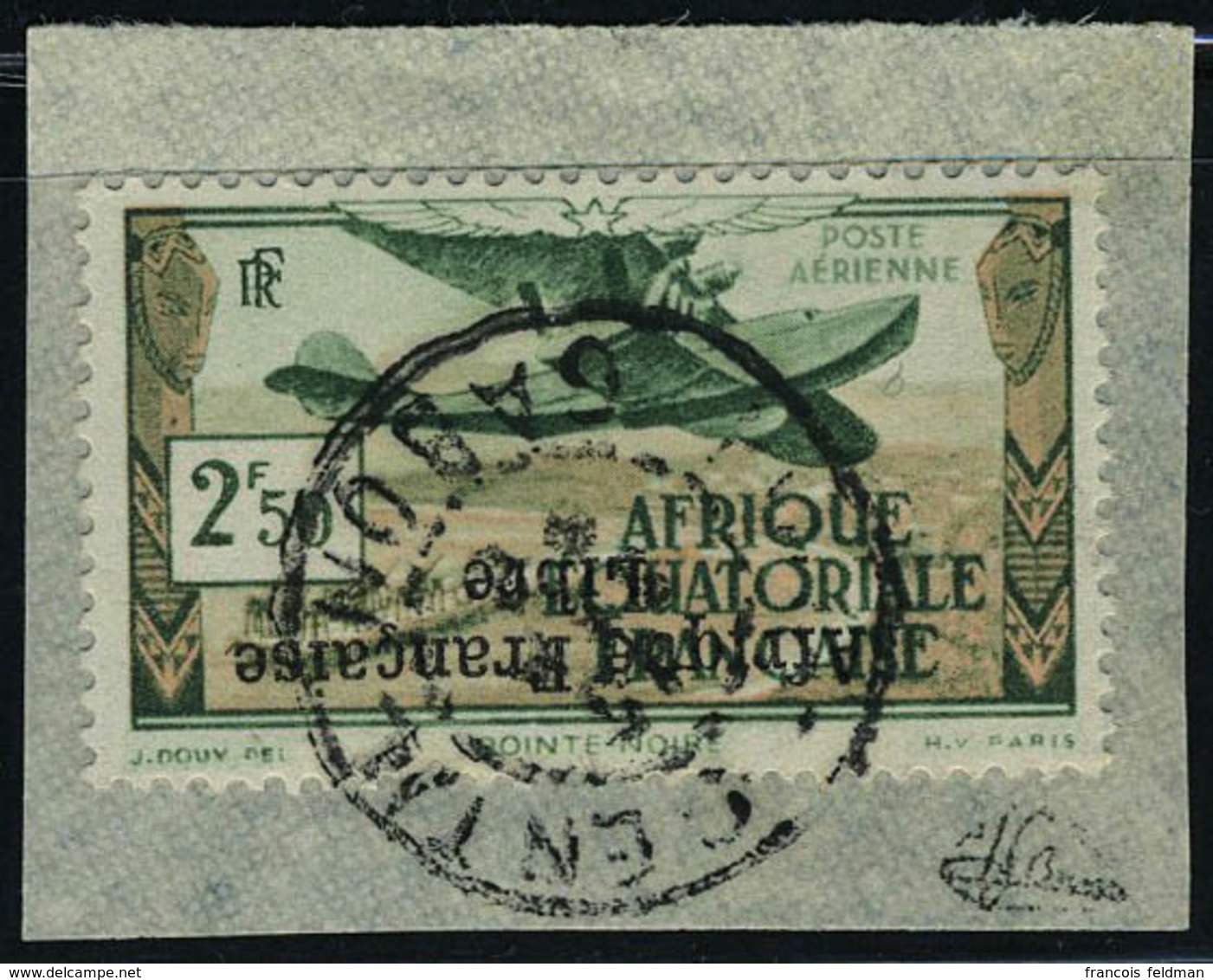 Fragment N° 15, 2f50 Afrique Française Libre , Surcharge Renversée, Obl Sur Petit Frgt  T.B. Signé JF Brun - Altri & Non Classificati