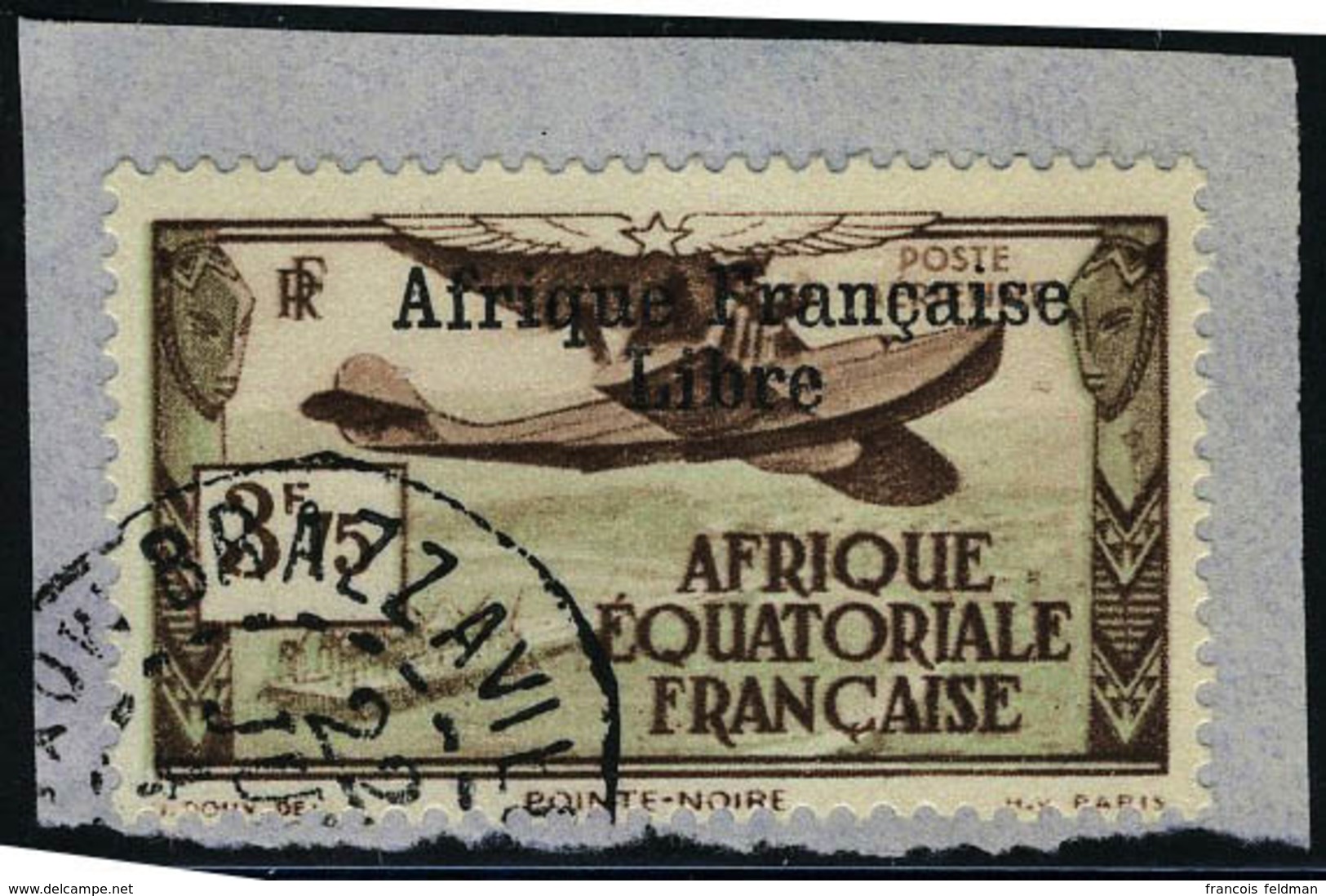 Fragment N° 16, 3f75 Afrique Française Libre Obl Sur Petit Frgt  T.B. Signé JF Brun - Altri & Non Classificati