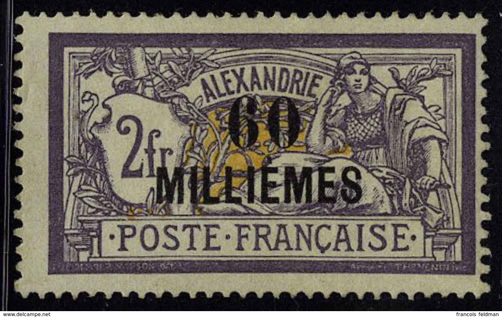 Neuf Avec Charnière N° 59, 60m Sur 2f Violet Et Jaune, T.B. Signé Roumet - Altri & Non Classificati