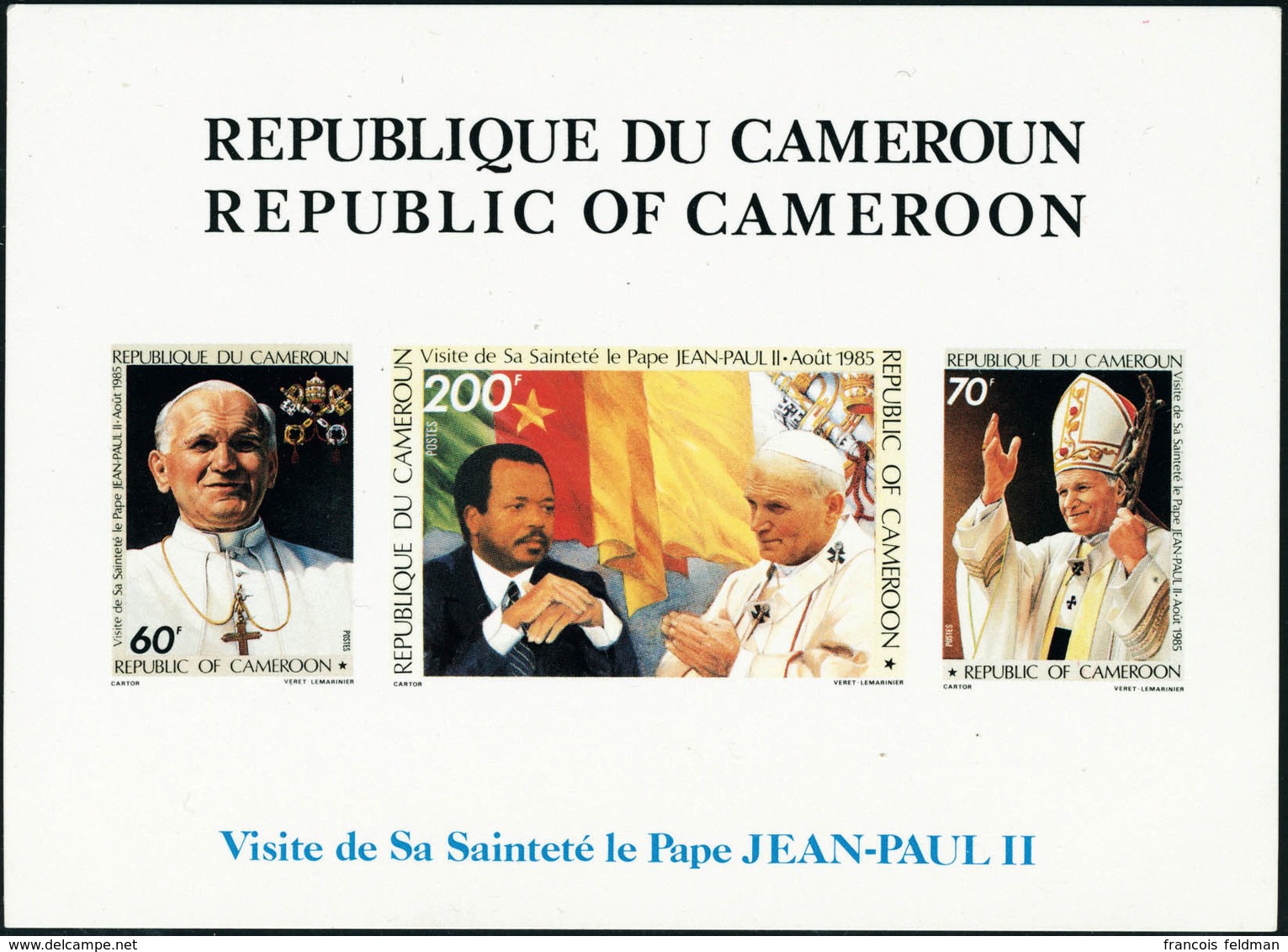 N° 23. Visite De Jean-Paul II Au Cameroun,épreuve Collective De 3 Valeurs. T.B. - Altri & Non Classificati