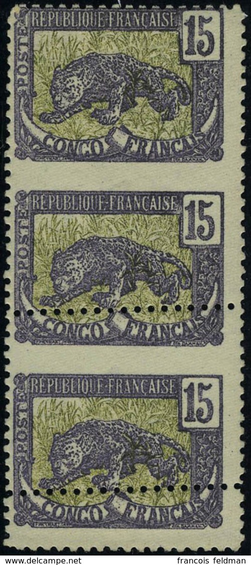 Neuf Avec Charnière N° 32, 15c Panthère, Bande De 3, Piquage Décalé, ND Hor., TB - Altri & Non Classificati