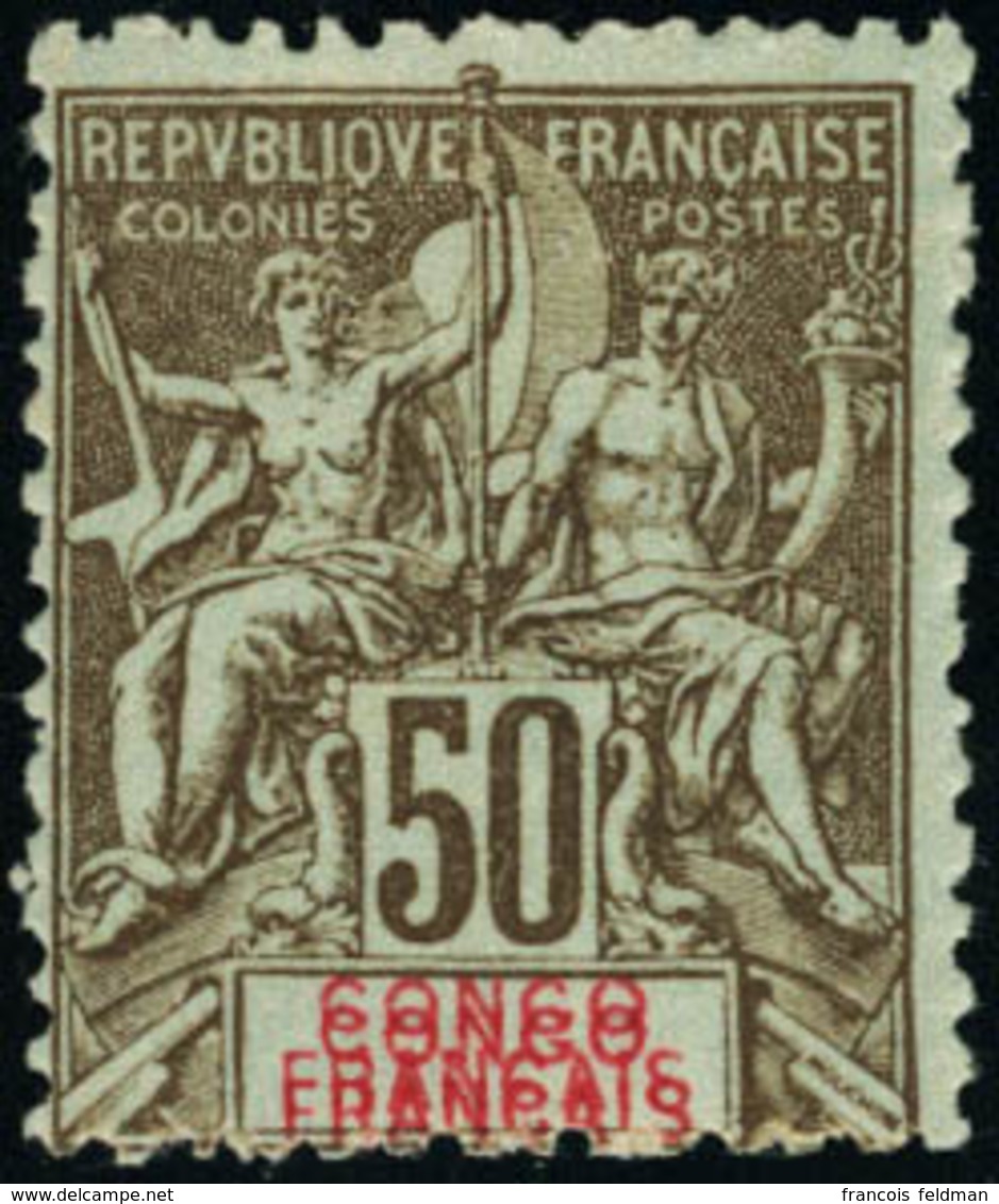 Neuf Avec Charnière N°45a. 50c Bistre S/azuré Double Légende Congo Français. T.B. - Altri & Non Classificati